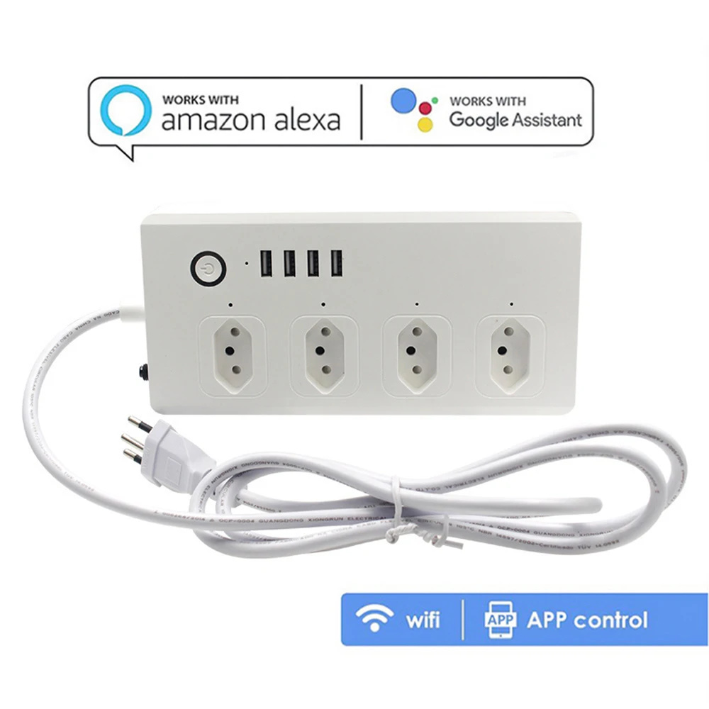 Brazil WiFi Smart Power Strip Brazil Outlets Type-N Plug Sockets with USB Remote Voice Control Surge Protector Remote by Alexa