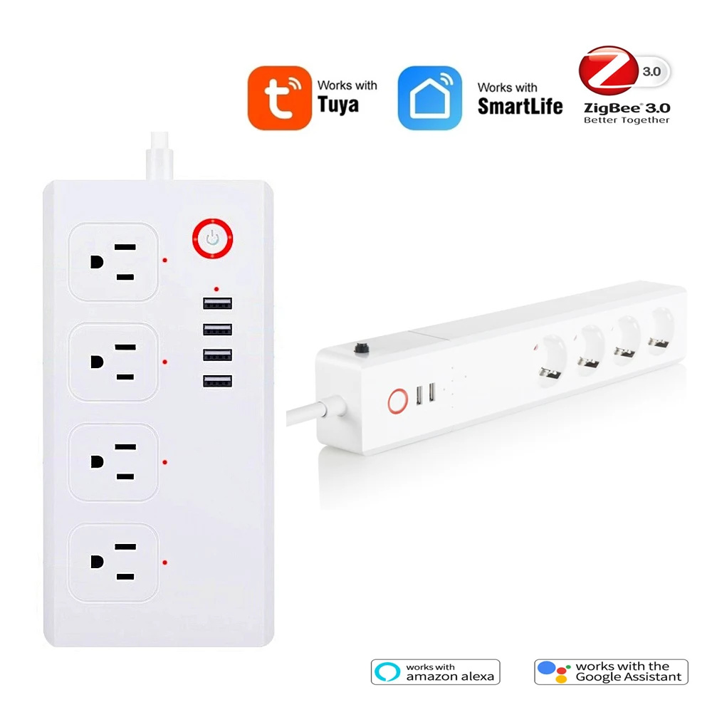 US EU Tuya Wifi Power Strip Zigbee 2USB Remote Voice Control Timer Plug 16A 2500W Smart Electrical Socket Google Home Alexa