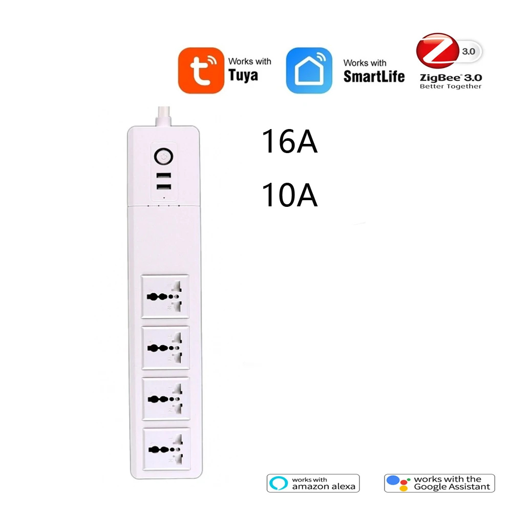 International General Tuya Wifi Smart Power Strip Plug 4 EU Socket Outlets With 2 USB Port Timing Voice Control Works With Alexa