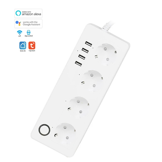 Tuya WiFi EU Smart Power Strip With 4 USB Wireless Remote Voice Control Power Monitor Timer Plug work with Google Home Alexa