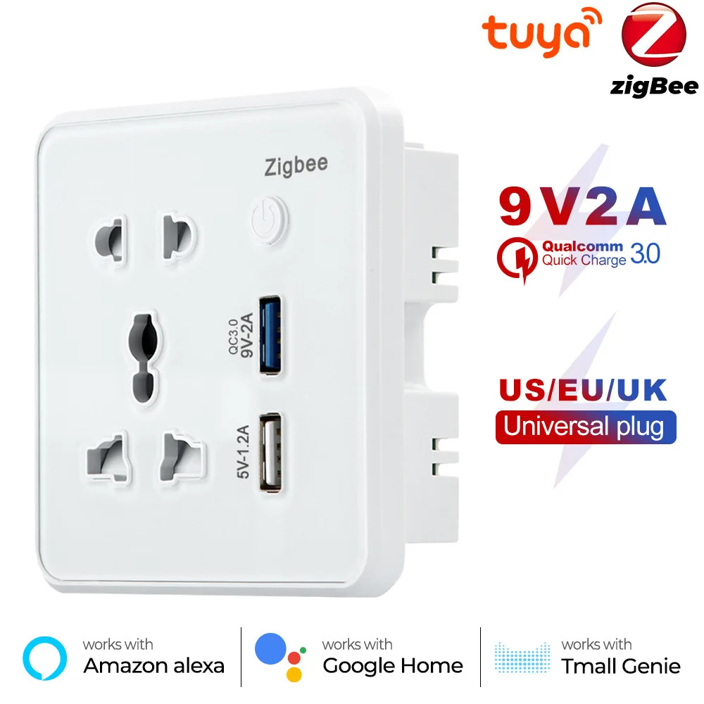 ZigBee Smart USB Wall Socket Universal Electrical Plug Outlet 10A Smart Quick Charge Wireless Charge Work with Alexa Google Home