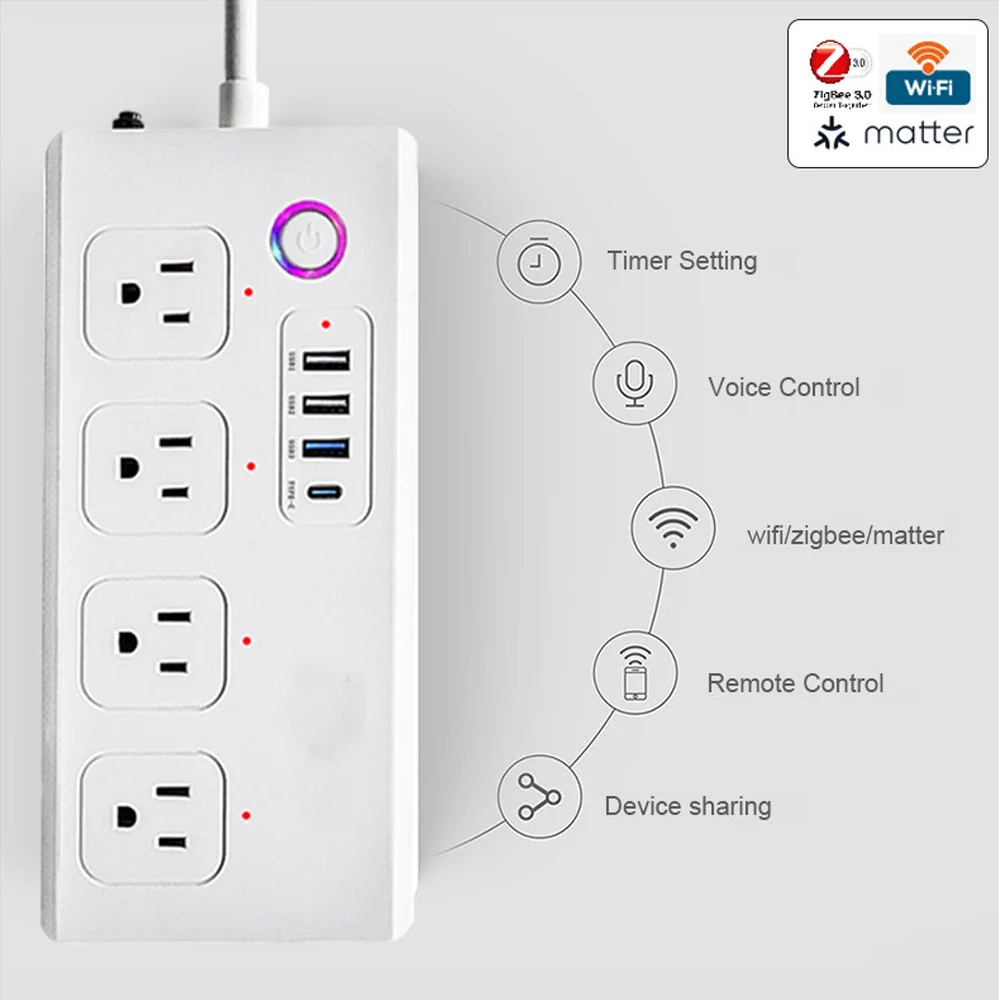 Zigbee Power Strip Energy Monitoring Individual Control Wifi Smart Usb Socket US Plug Tuya Smart Life Home Alexa Google