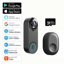 Tuya Smart Video Doorbell Camera 4400mAh Battery1080P WiFi Intercom Door Bell Cam Two-Way Audio with Alexa Echo Show Google Home