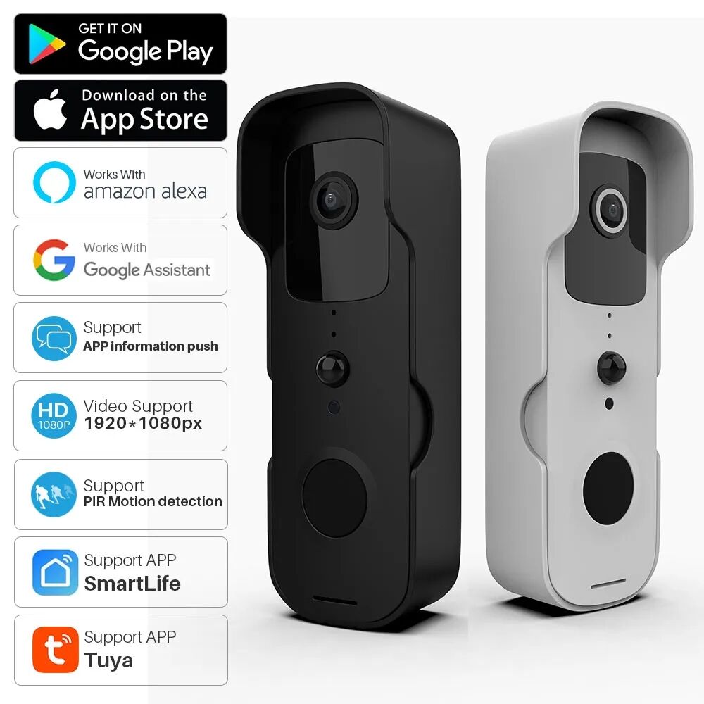 Tuya Smart Video Doorbell WiFi 1080P Video Intercom Door Bell IP Camera Two-Way Audio Works With Alexa Echo Show Google Home