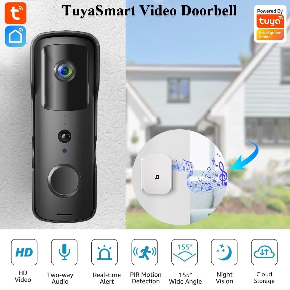 TuyaSmart Wireless Video Doorbell Waterproof Night Vision Home Security 1080P FHD Camera Digital Visual Intercom WIFI Door Bell